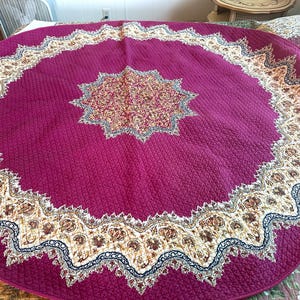 Vintage Quilted Round Tablecloth French Country