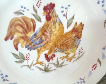 Vintage Corelle Country Morning Rooster Plates in White and Cream, Your Choice