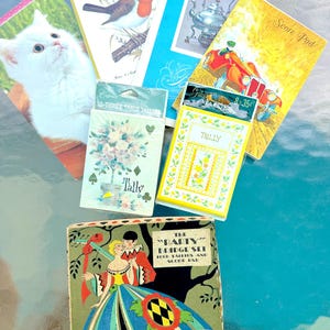 Vintage and Antique Bridge Tally Lot / Bridge Score Pad Lot of 8 Styles: Art Deco, 1970s, Kittens, and More
