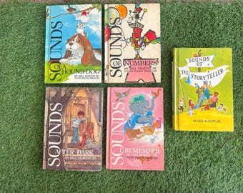 Vintage 1960s Elementary Readers "Sounds" Series Set of Five Hardcover Books / Former Florida Library Editions