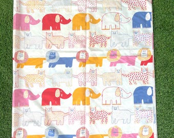 Vintage Twin Flat Sheet, Retro Lions, Cats & Elephants by Utica