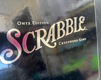 Vintage Scrabble Deluxe Onyx Edition with Rotating Black Wooden Board, Letters, and Holders