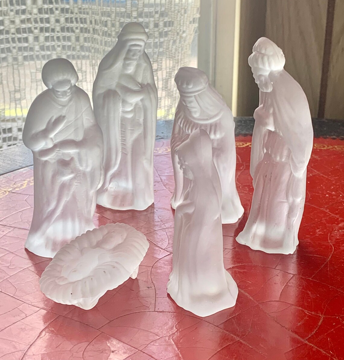 Vintage Frosted Glass Nativity Set With Original Box / 4 Etsy
