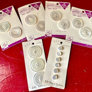 Vintage Mother of Pearl Button Lot On Original Cards, Set of 5