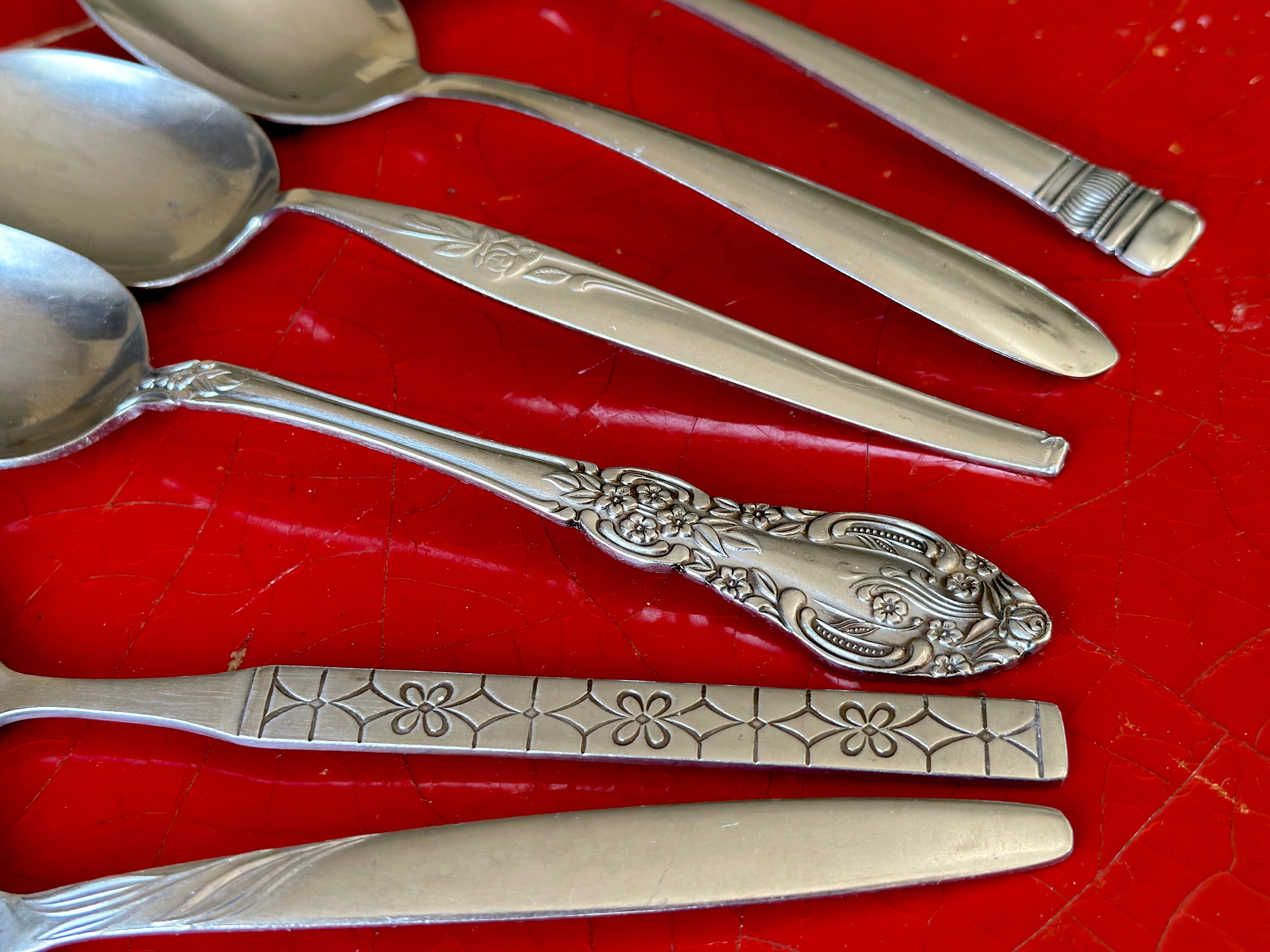 Mid Century Stainless Steel Serving Spoons, Retro Flatware Set of