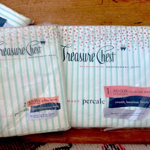 Vintage Cotton Twin Flat Sheets with Lime Green Stripes and Faint Age Spotting / Two Sheets Sets, One Pillowcase Set Available