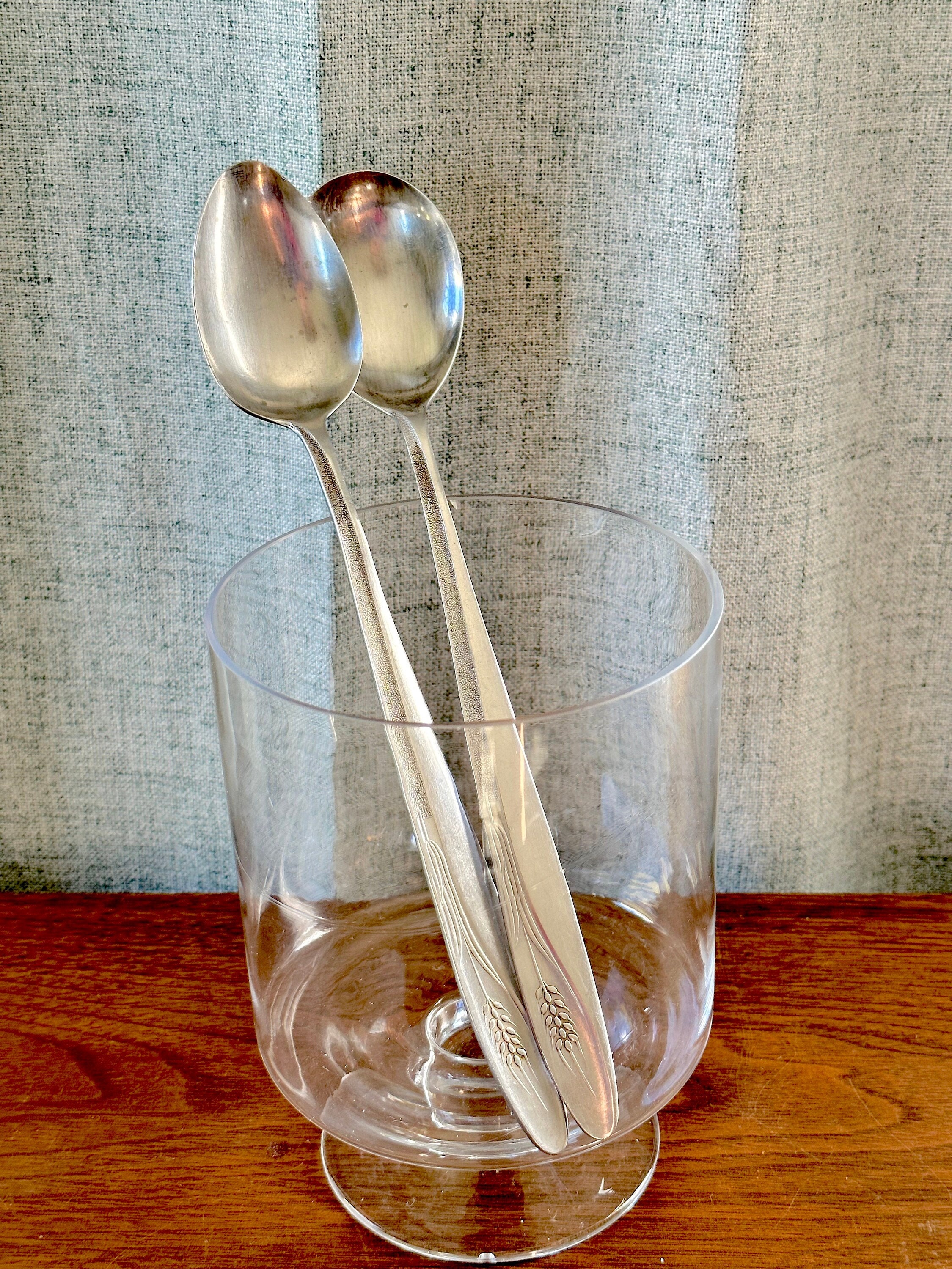 Vintage Castle Court Stainless Serving Spoon Pair, Wheat Pattern