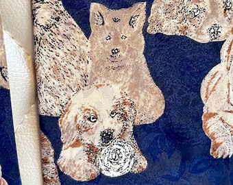 Vintage Silk Necktie with Dogs / Puppy Dogs on a Necktie / Dog Lover Necktie