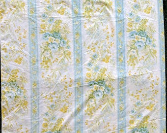 Beautiful Vintage Full Flat Percale Sheet with Pale Yellow and Blue Flowers / Super Soft and Lovely