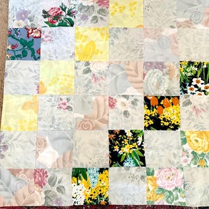 Small Vintage Patchwork Table Cover Hand Stitched Quilted Very Thin / 38 x 37.5