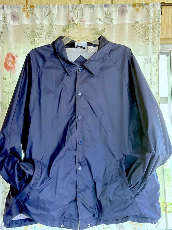 Retro Men's Windbreaker with Snaps and Flannel Lining Size L / Navy Blue Coach's Jacket 1980s