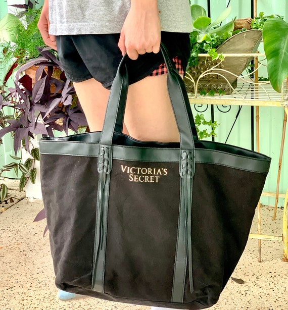 Large Soft Black Fabric Tote With Vinyl Interior / Shopping 