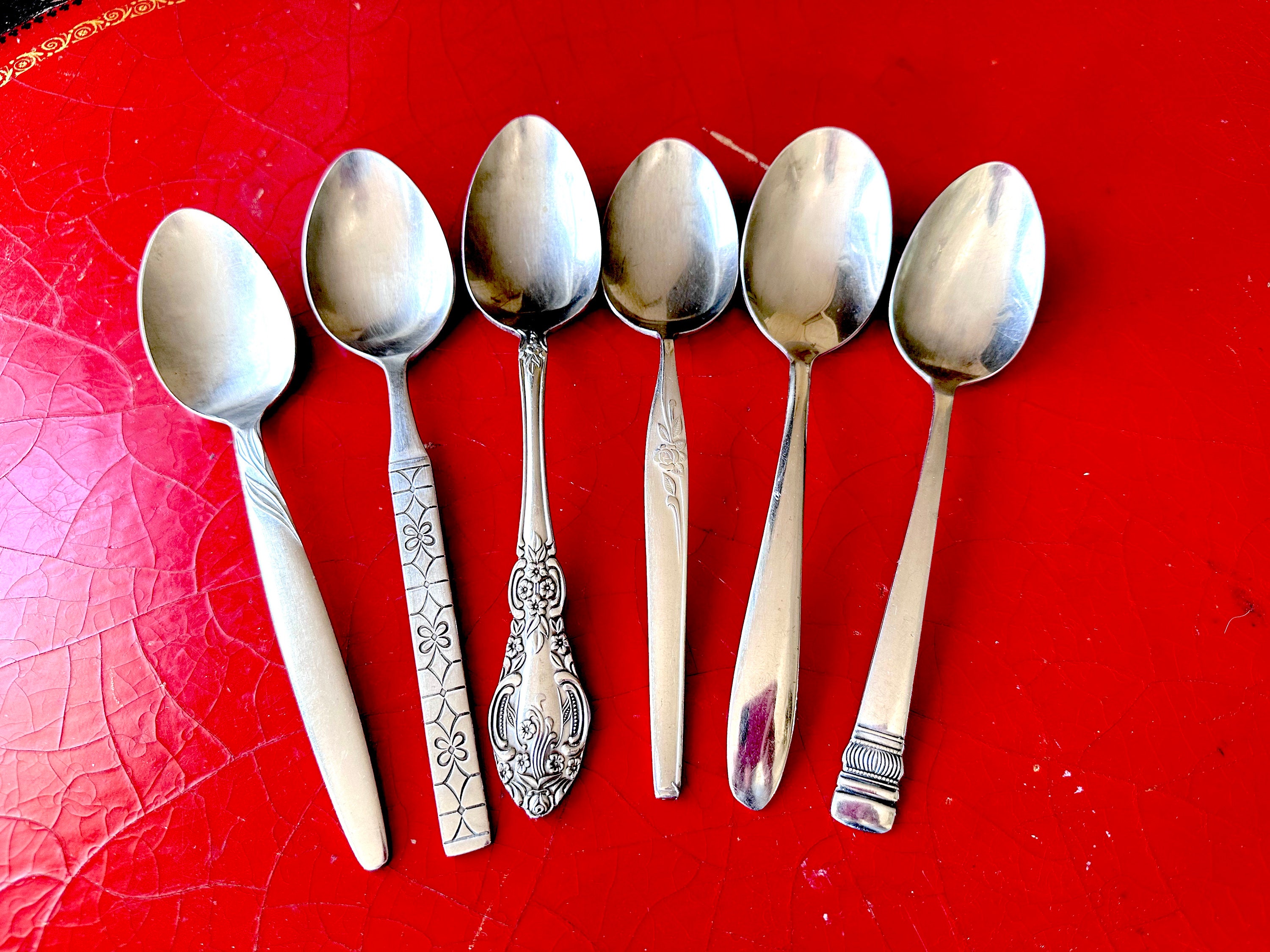 Mid Century Stainless Steel Serving Spoons, Retro Flatware Set of