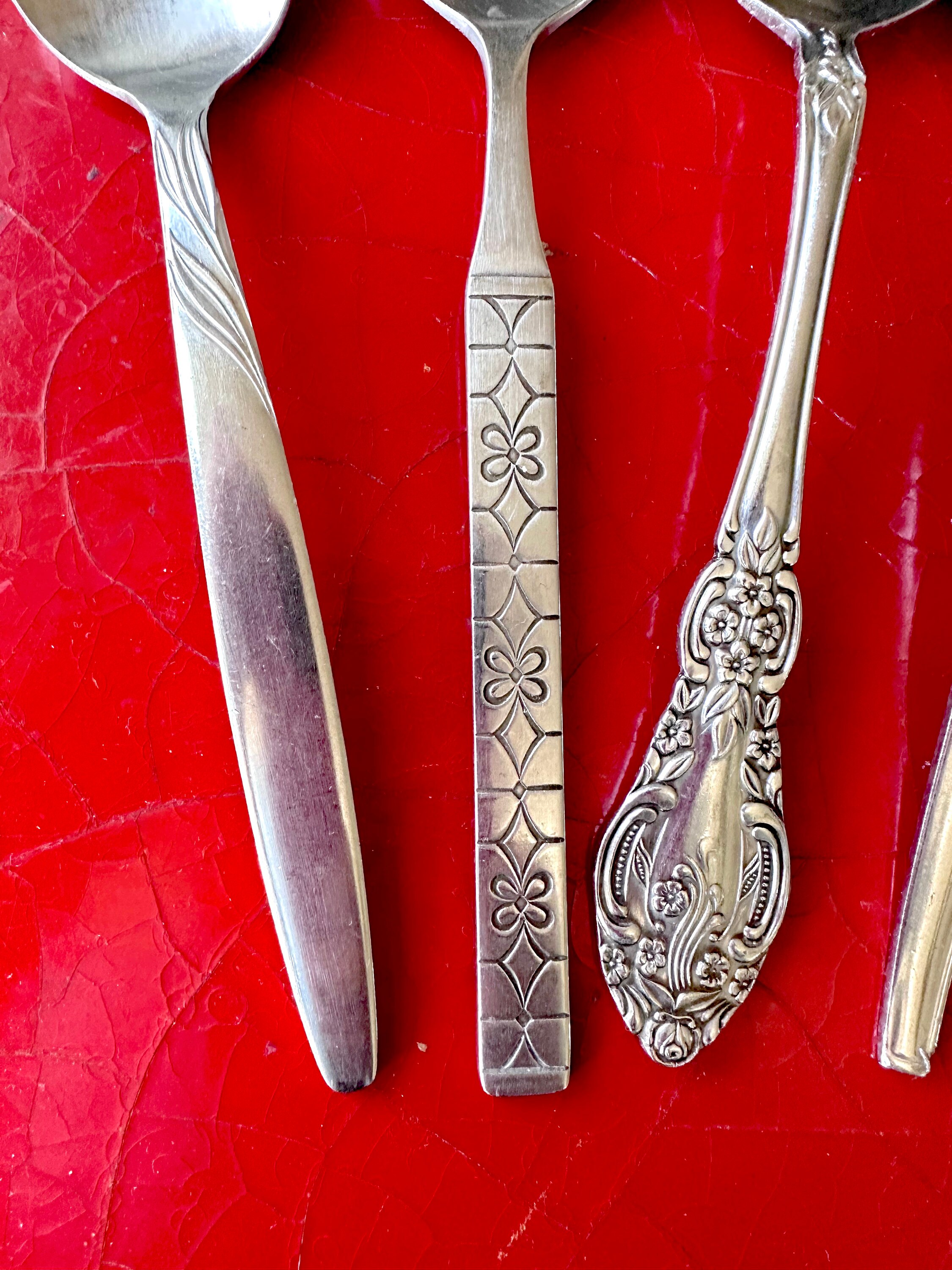 Mid Century Stainless Steel Serving Spoons, Retro Flatware Set of