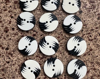 Vintage Lot of Matching Black and White Plastic Buttons 1&quot; Diameter / 6 Dozen Available