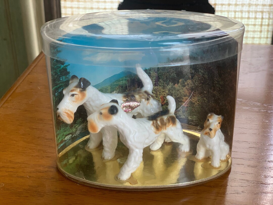 Vintage Miniature Dog Figurines Fox Terrier Family / Bone China Miniature Dog Figurines Etsy