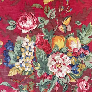 Gorgeous Vintage Fruit and Flower Bouquet Fabric by P Kaufman / Vintage Upholstery Fabric by P Kaufman / 45 x 53&quot; / Two Pieces Available