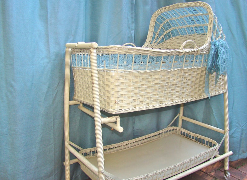 Vintage on Wooden Frame. Wicker. Baby with Etsy