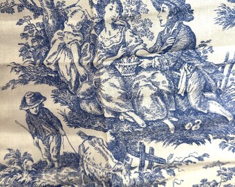 Vintage Waverly Upholstery Fabric Piece / Pale Yellow Asian Toile