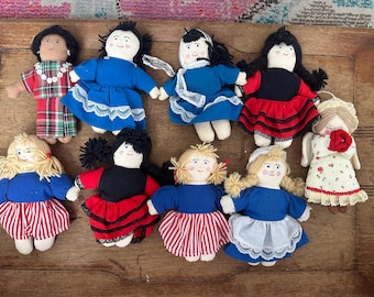 Darling Lot of Little 6" Soft Dolls with Embroidered Faces Set of 9