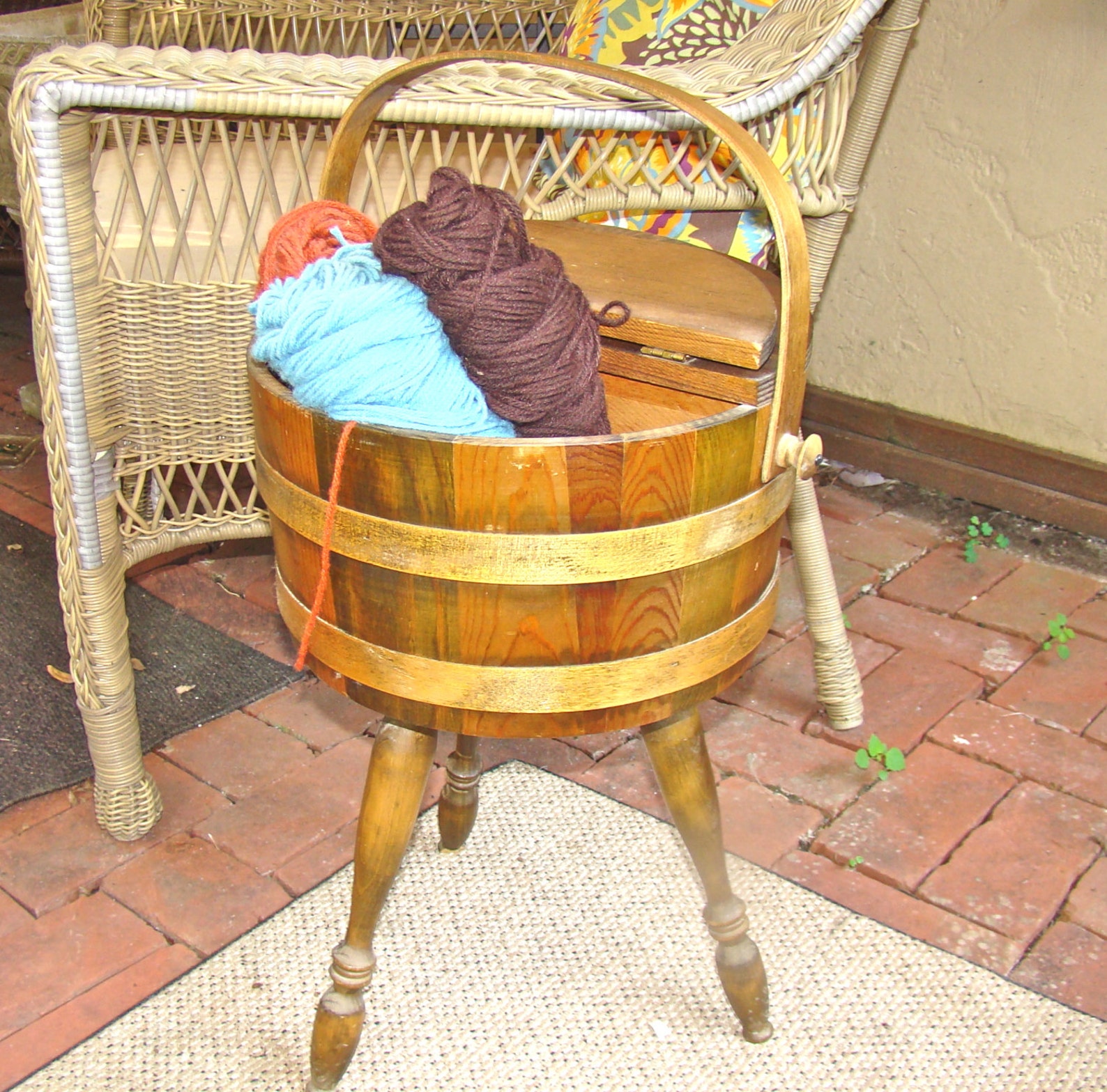 Vintage Wooden Storage Barrel on Legs. Sewing Basket Yarn Etsy