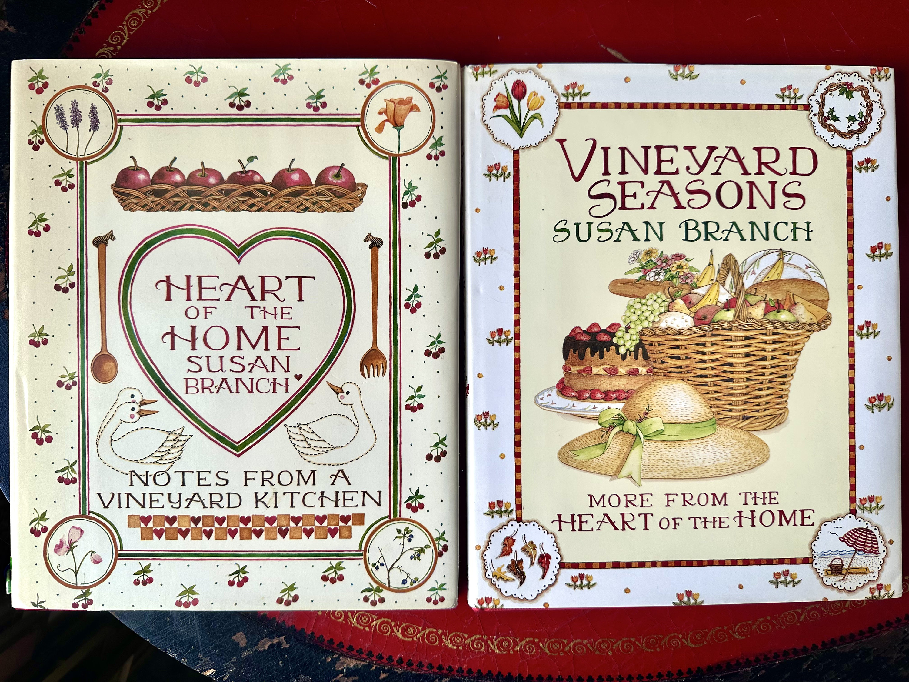 Heart of the Home AND Vineyard Seasons by Susan Branch / Illustrated  Vintage Cookbook Pair, so Charming / Susan Branch Books 