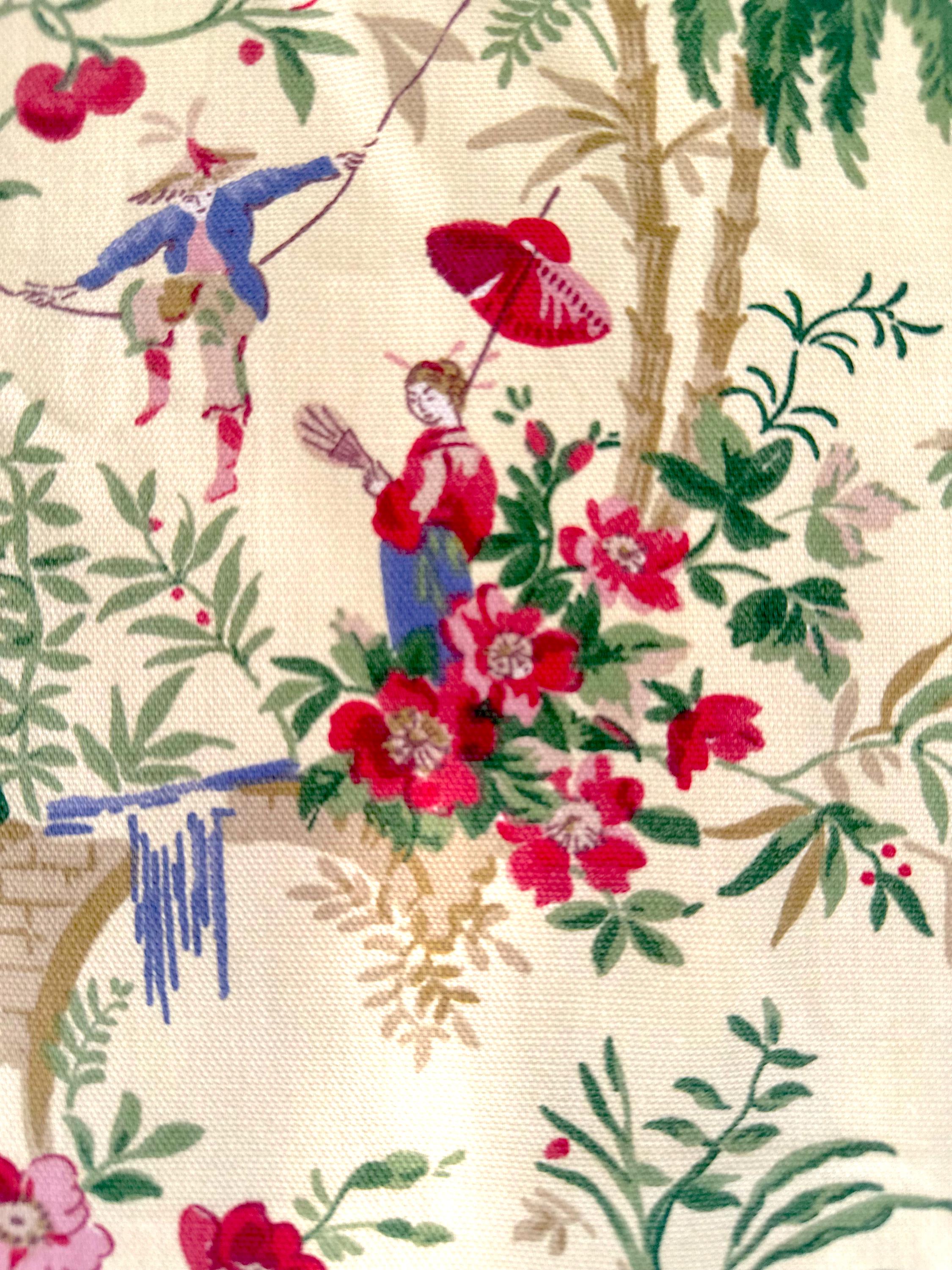 Vintage Waverly Upholstery Fabric Piece / Pale Yellow Asian Toile