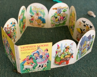 Vintage Mother Goose Panorama Book 1964 / Vintage Carousel Book, Makes a Complete Circle / Julian Wehr