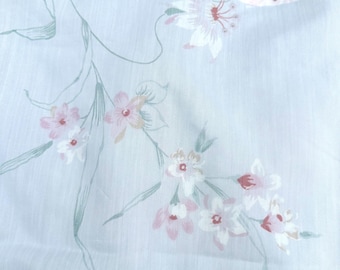 Soft, Sweet Vintage King Flat Sheet in Lovely Pale Florals with Butterflies / Pale Faded Percale Vintage King Size Flat Sheet