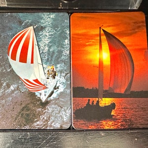 Naipes de velero de la década de 1970, baraja doble en estuche / cartas impresas más grandes