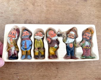 Vintage Old World Figures/Dwarves Christmas Ornaments Set of 6 in Original Box