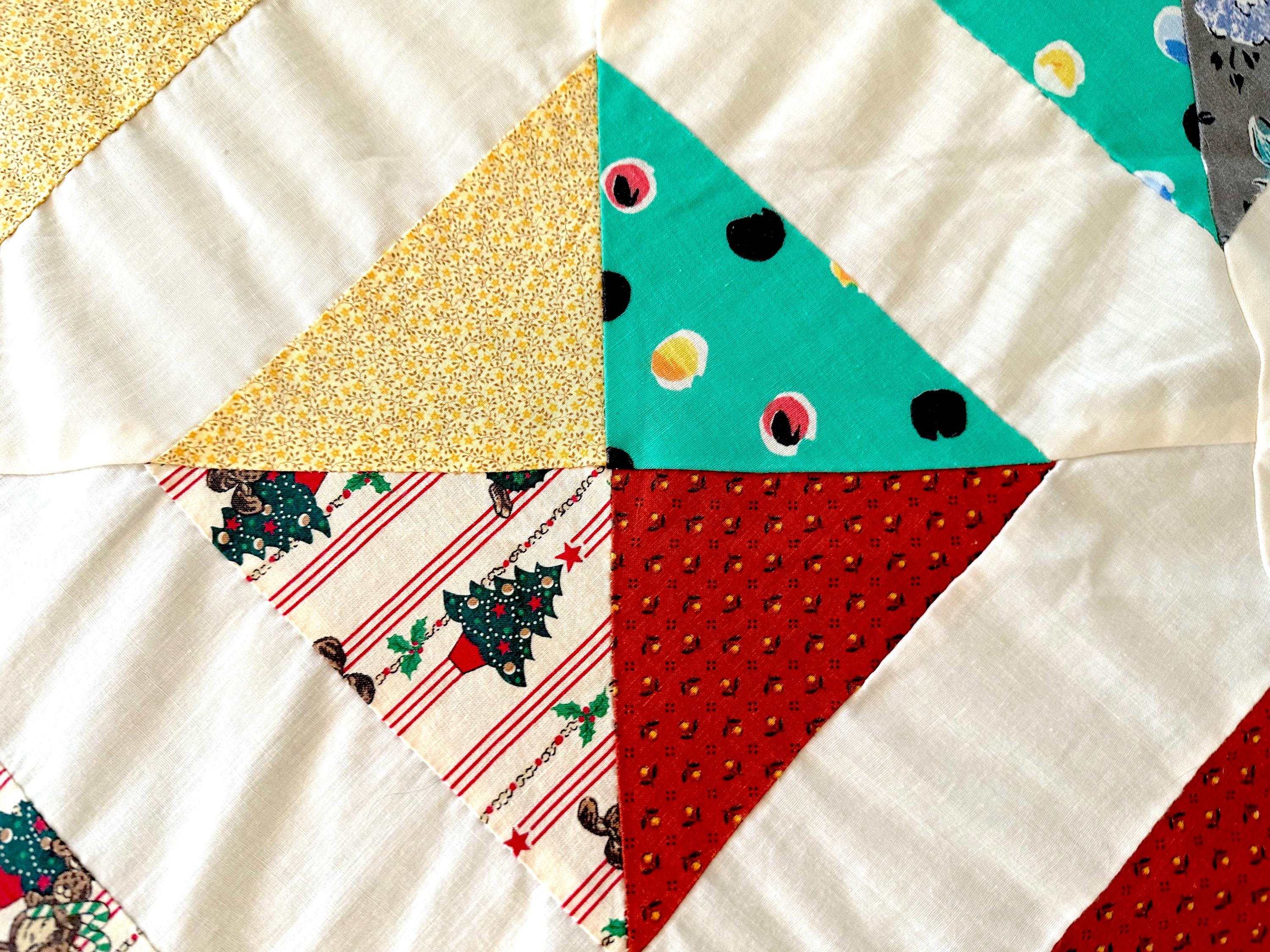Vintage Hand-stitched Patchwork Quilt Top, Embroidered Names