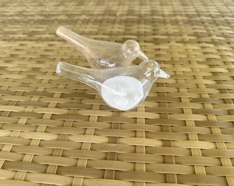 Vintage Clear Glass Bird Salt and Pepper Shaker Set / Pour Your Salt Through a Bird Beak