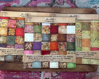 Three Tim Holtz Idea-Ology 12 x 12 Scrapbook Paper Pads Unused / 108 Paper Pages