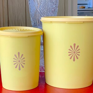 Vintage Yellow Tupperware Container Pair: 7&quot; and 6&quot; Canister Pair / Yellow Orlando Tupperware