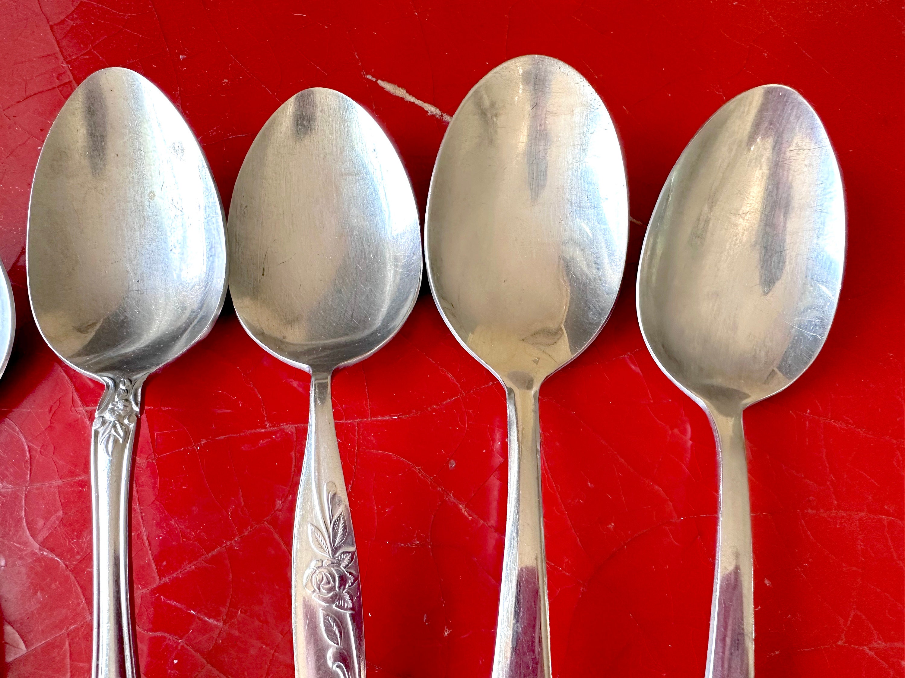 Mid Century Stainless Steel Serving Spoons, Retro Flatware Set of