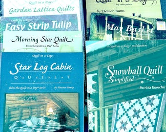 Vintage &quot;Quilt in a Day&quot; Pattern Books by Eleanor Burns: Amish Star, Trip Around the World, Morning Star, Strip Tulip, Lattice, Snowball