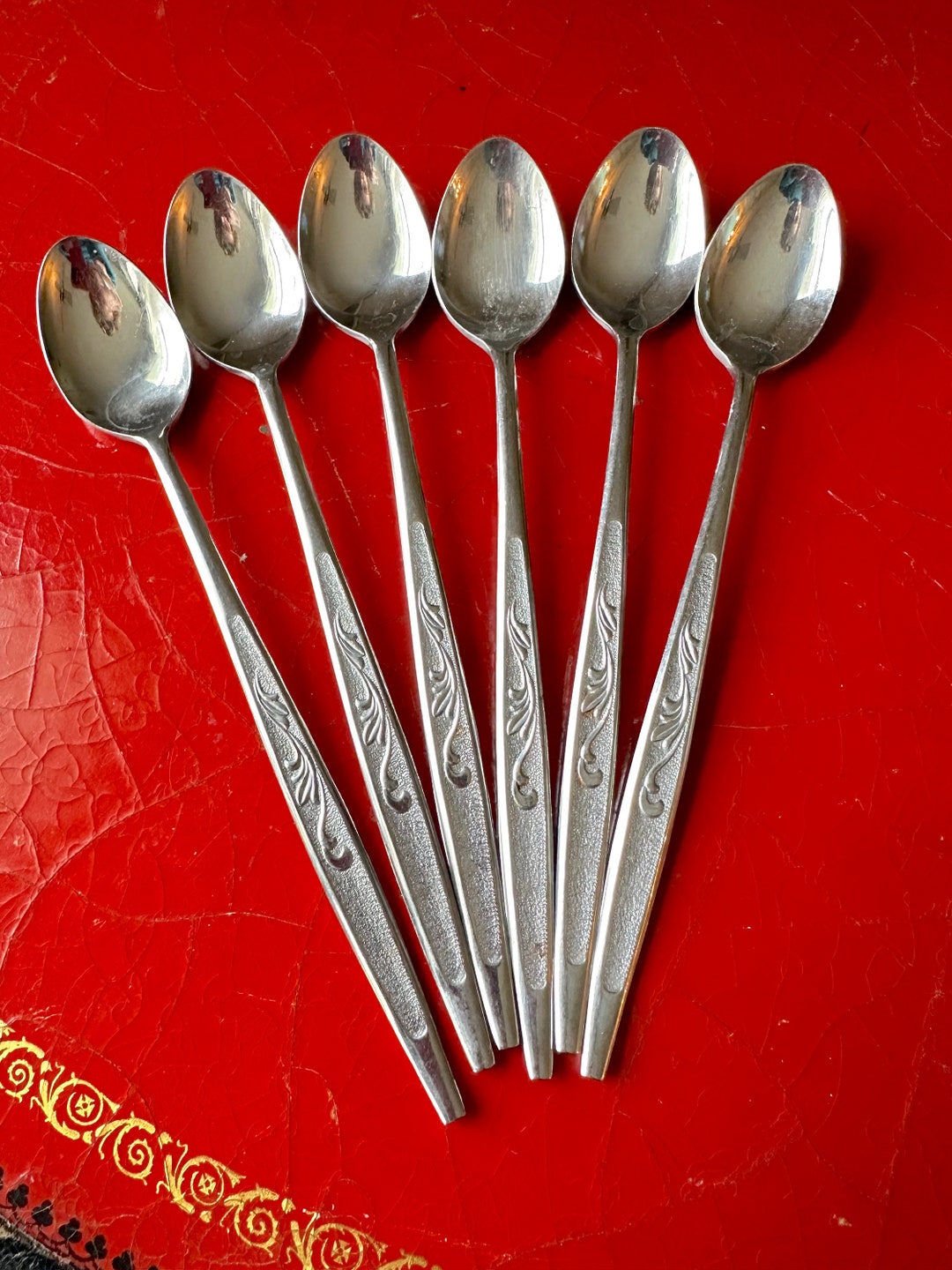 Mid Century Iced Tea Spoons Set of 6 / Carlton Stainless Iced Teaspoons
