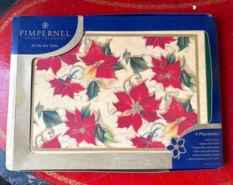 Vintage Pimpernell Placemat Set of 4 in Original Box Featuring Poinsettia for Christmas