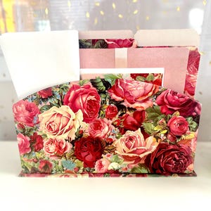 Rosengarten Briefpapier Set mit passenden Aktenordnern und Halter / Shabby Chic