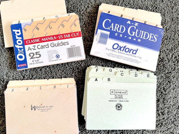 Vintage Oxford Index Card Divider Set/ 4 X 6 Index Card Dividers /  Alphabetical Card Guide Set With 10 Extra Heavy Tab Divider Cards 