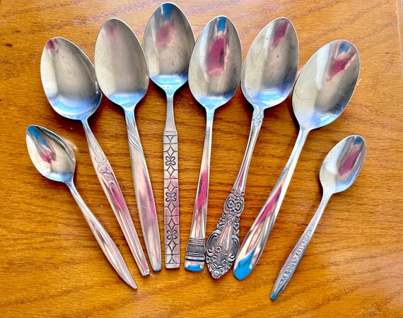 Mid Century Stainless Steel Serving Spoons, Retro Flatware Set of