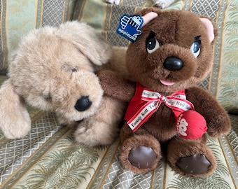 Two Vintage 1980s Applause Plushies: Tootsie Pop Squirrel and Sweet Puppy Dog