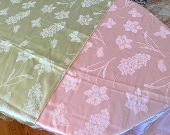 Vintage Rectangular Pink or Green Tablecloth with Floral Embossing and Butterflies, Your Choice 48 x 68"