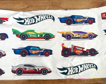Vintage Hot Wheels Fabric Piece with Large Individual Cars 12" x 66"