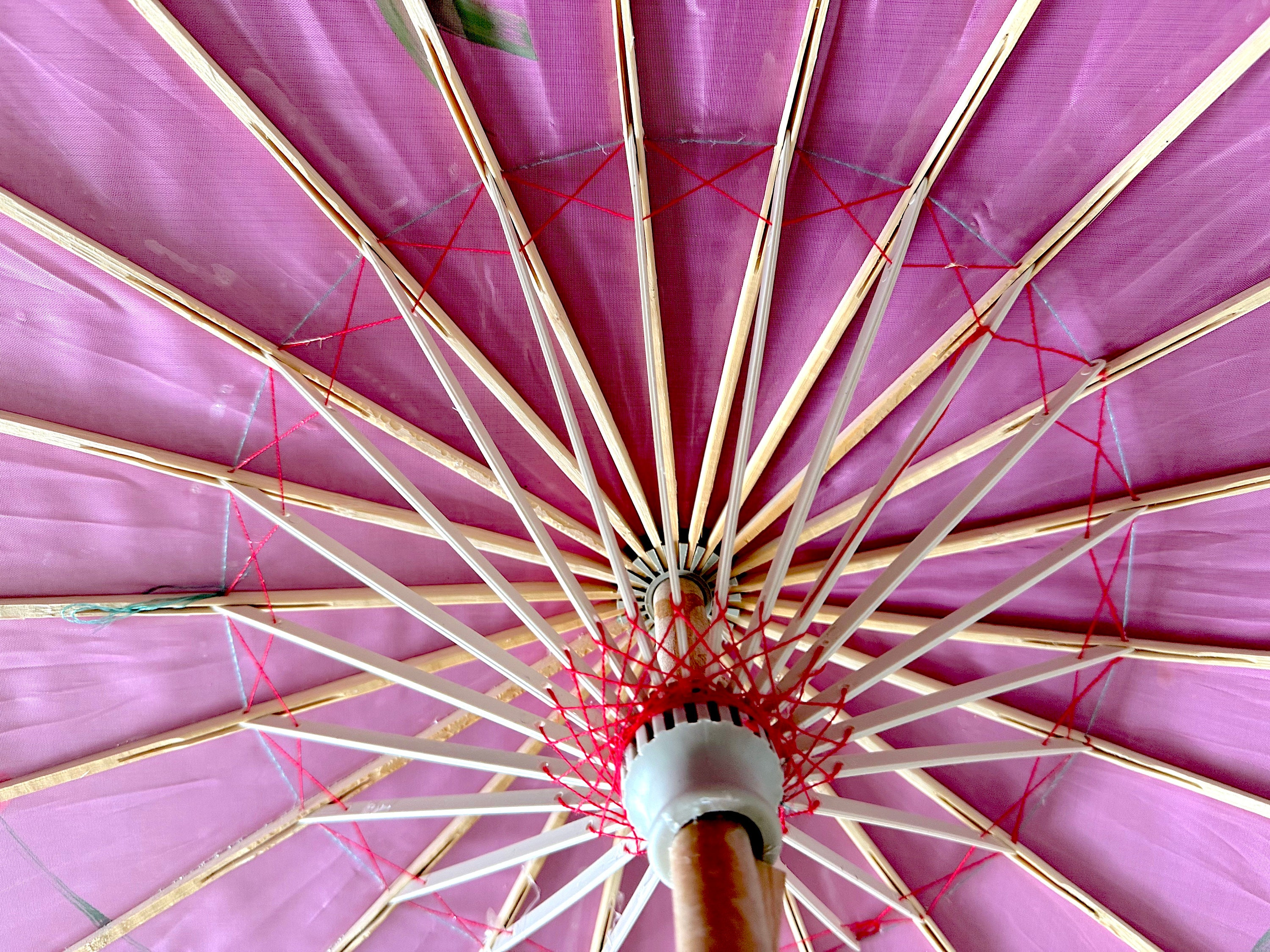 Pretty Painted Pink Parasol / Vintage Chinese Style Umbrella