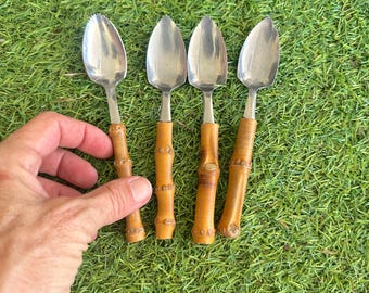Vintage Grapefruit Spoons Set of Four with Wooden Handles