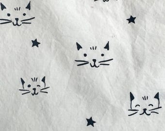 Sábana plana individual con estampado de cara de gato vintage, algodón orgánico.