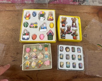 Vintage Mini Easter Tree Ornament Sets, Lot of 4