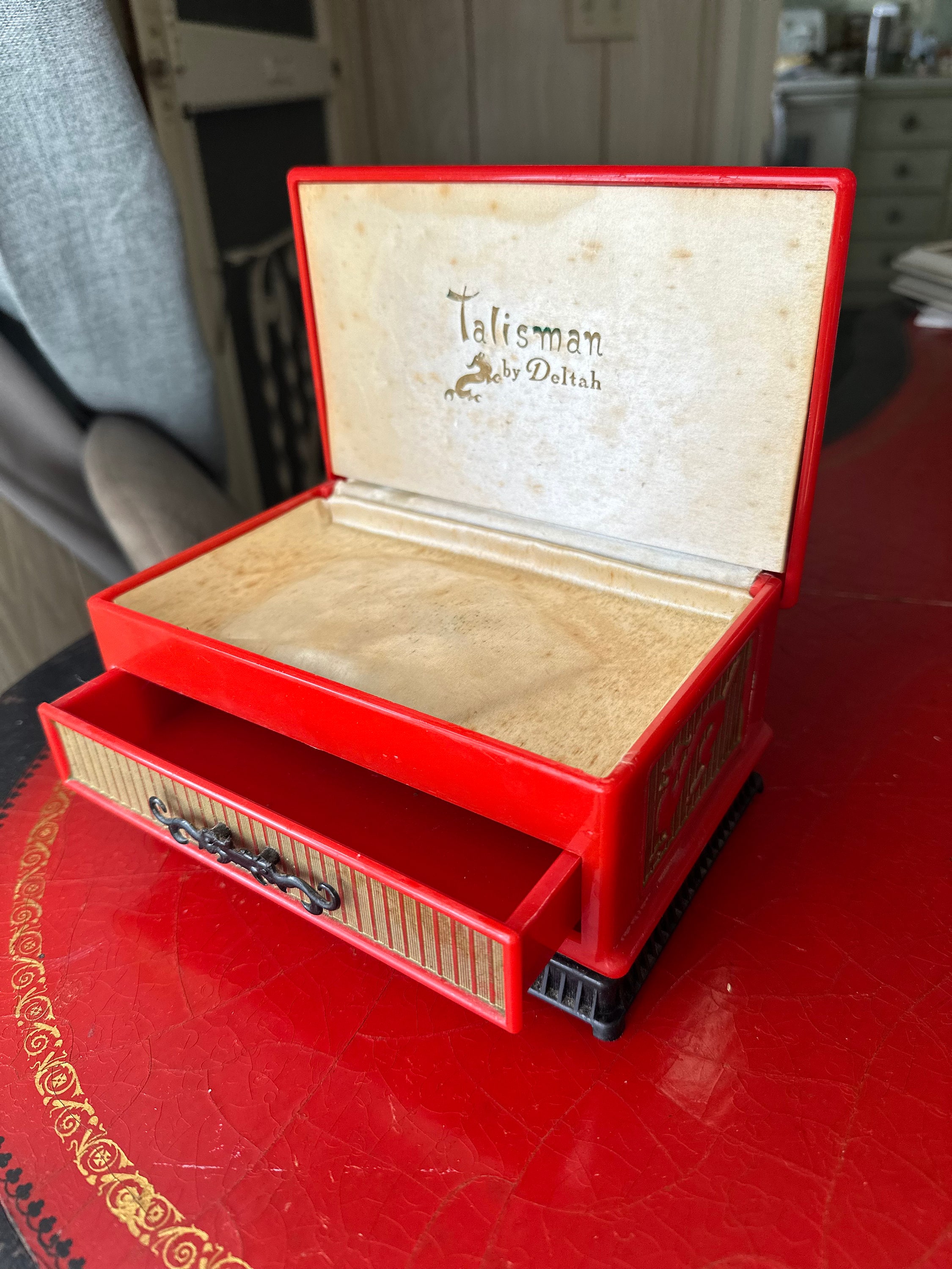 Vintage Talisman by Deltah Red Jewelry Box - Etsy